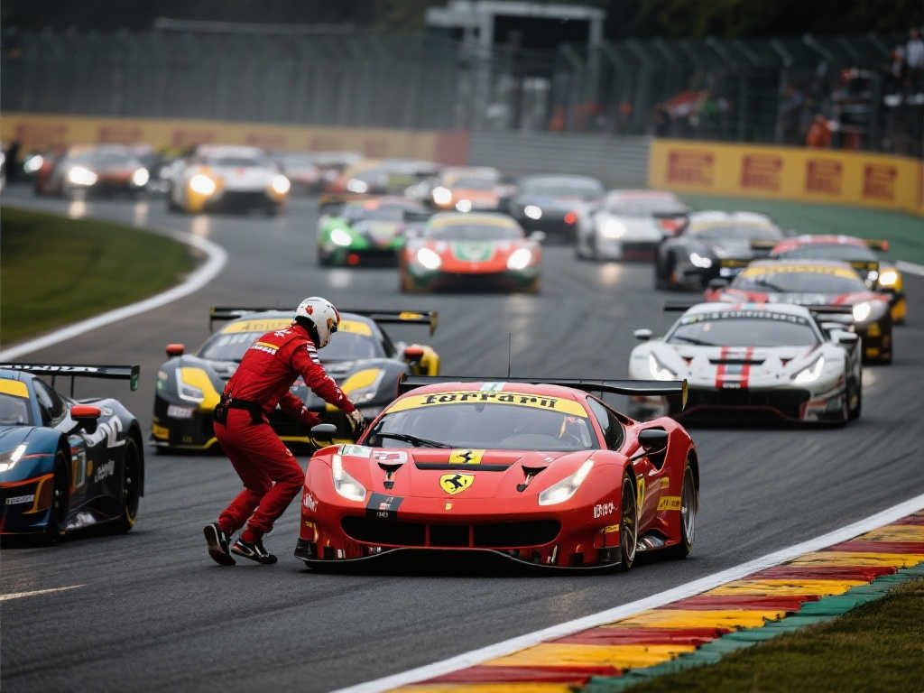 法拉利550 GTS在吉泰罗尼亚赛道暴雨中与LMP激烈交锋车载视角